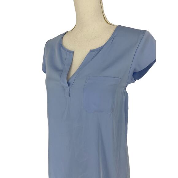 Repeat Cashmere Silk Top with Breast Pocket in Sky - Picture 6 of 12